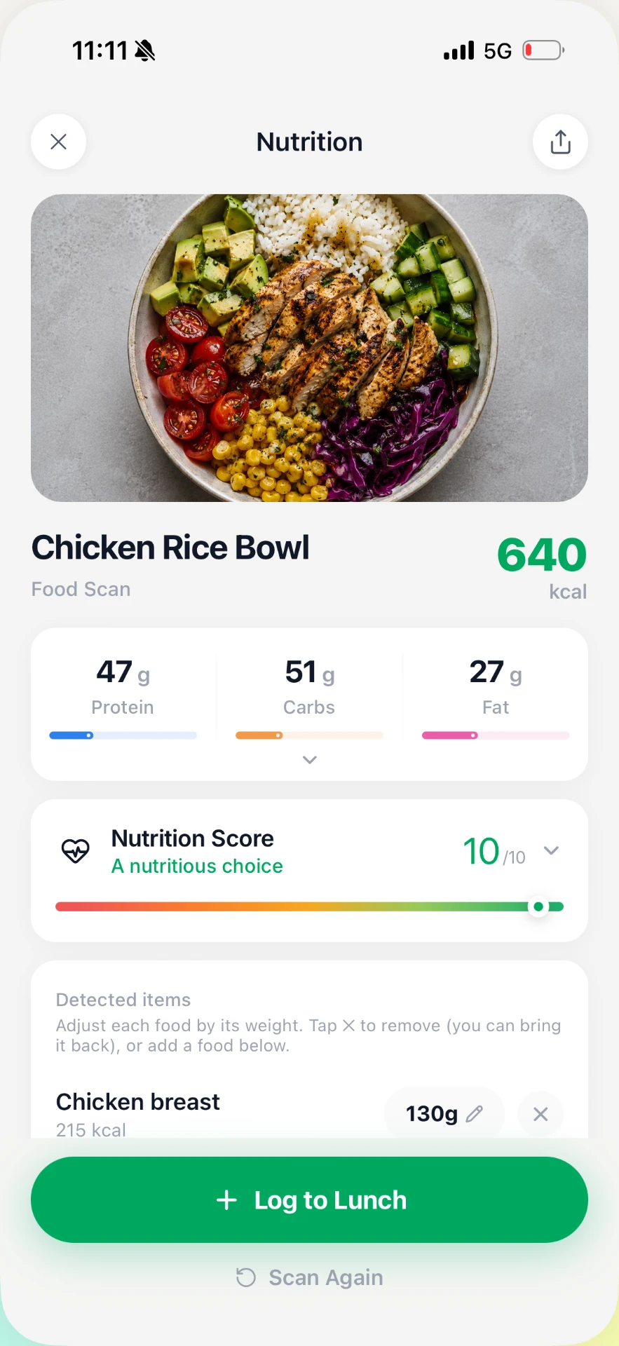 Macroful shows detected foods, calories, and macros